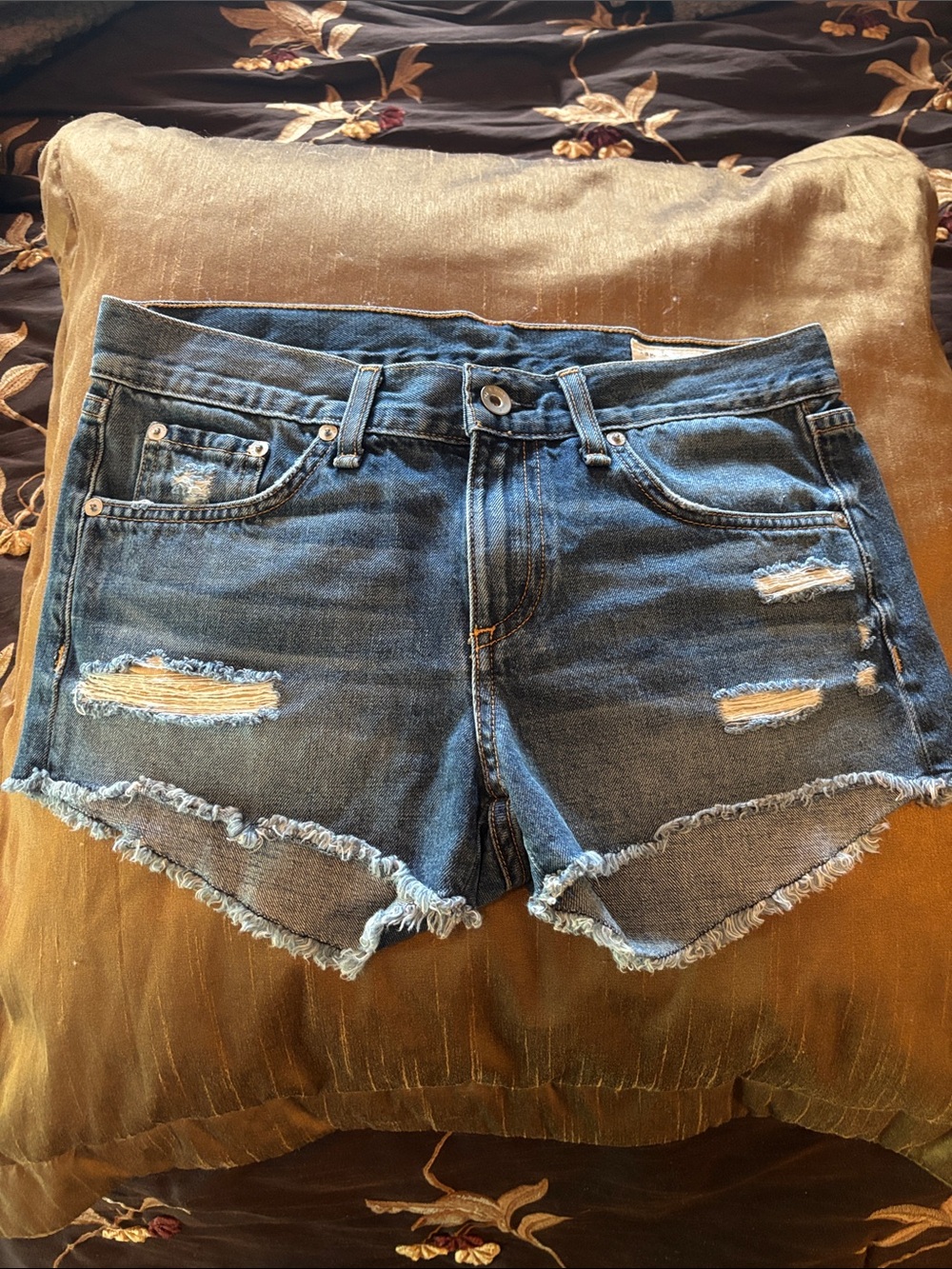 rag & bone Distressed Dark Blue Denim Cutoff Shorts